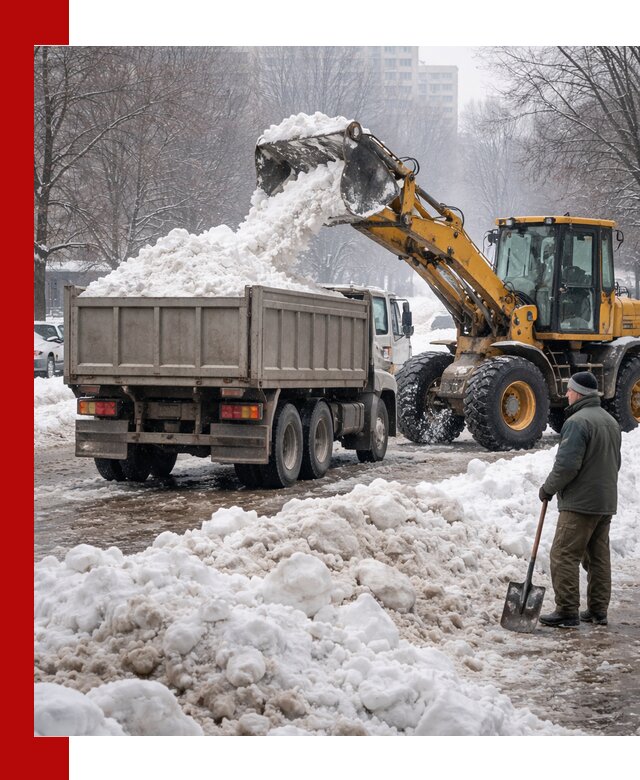 Вывоз снега грузовой техникой в Междуреченске оперативно и чисто