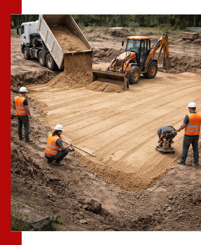 Устройство песчаной подушки для фундаментов и дорог в Междуреченске